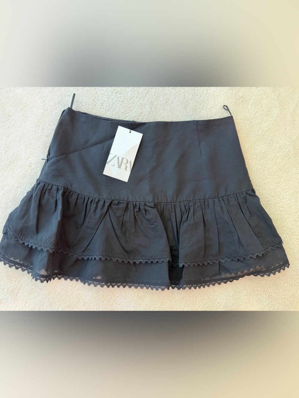 BNWT Zara Black Layered Ruffle Slighly Sheer Trim Mini Skirt